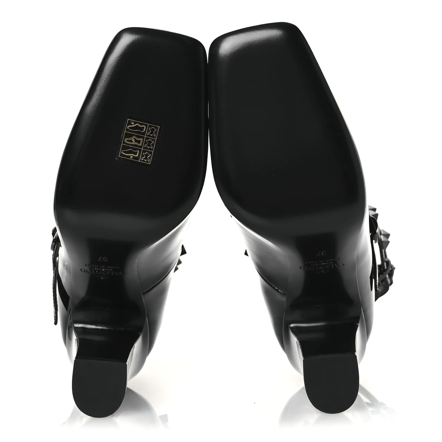 Patent Monochrome Rockstud Tan-Go Ankle Strap Pumps 37 Black - Top Club