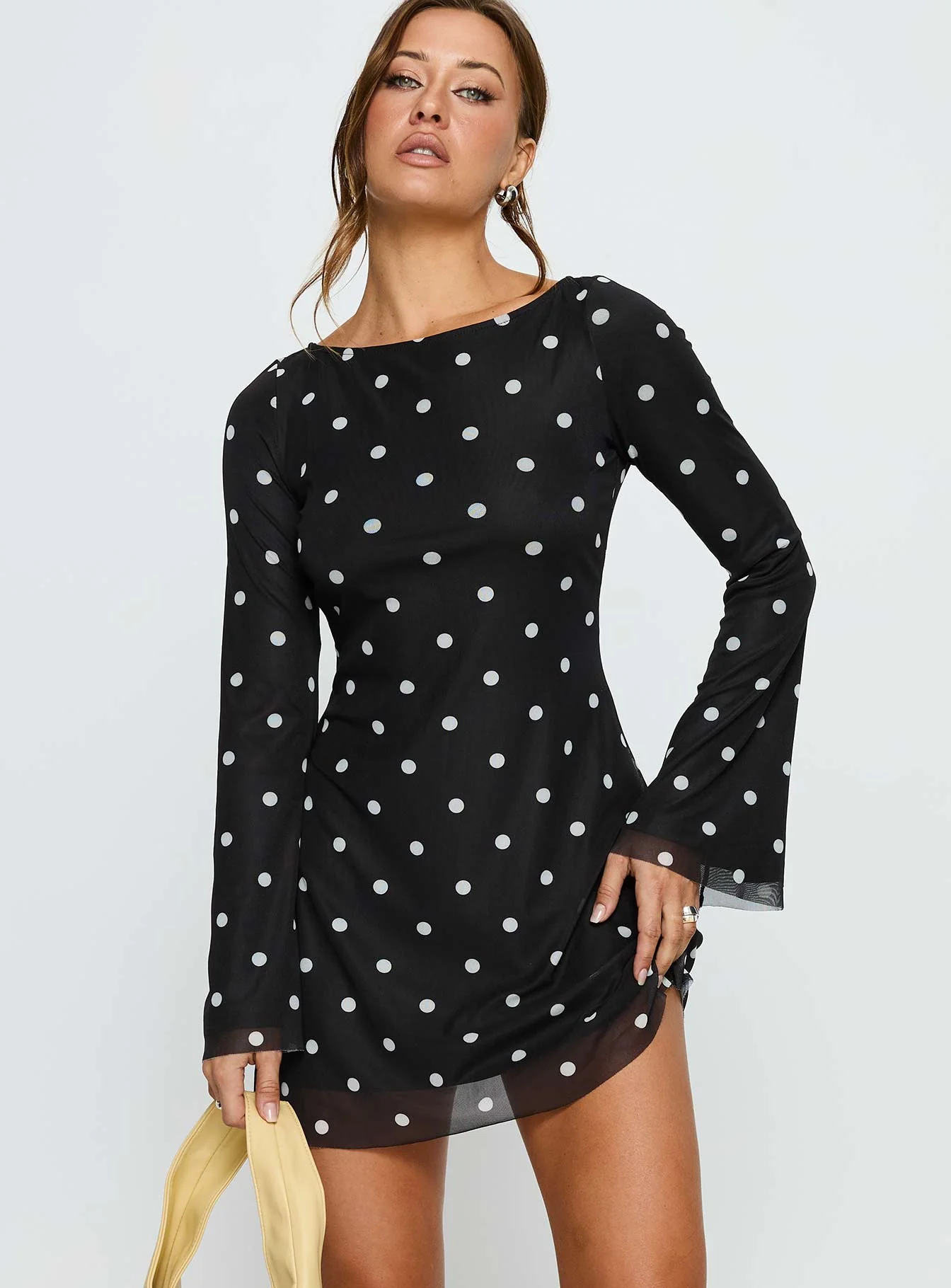 Lukea Long Sleeve Mini Dress Black Polka Dot