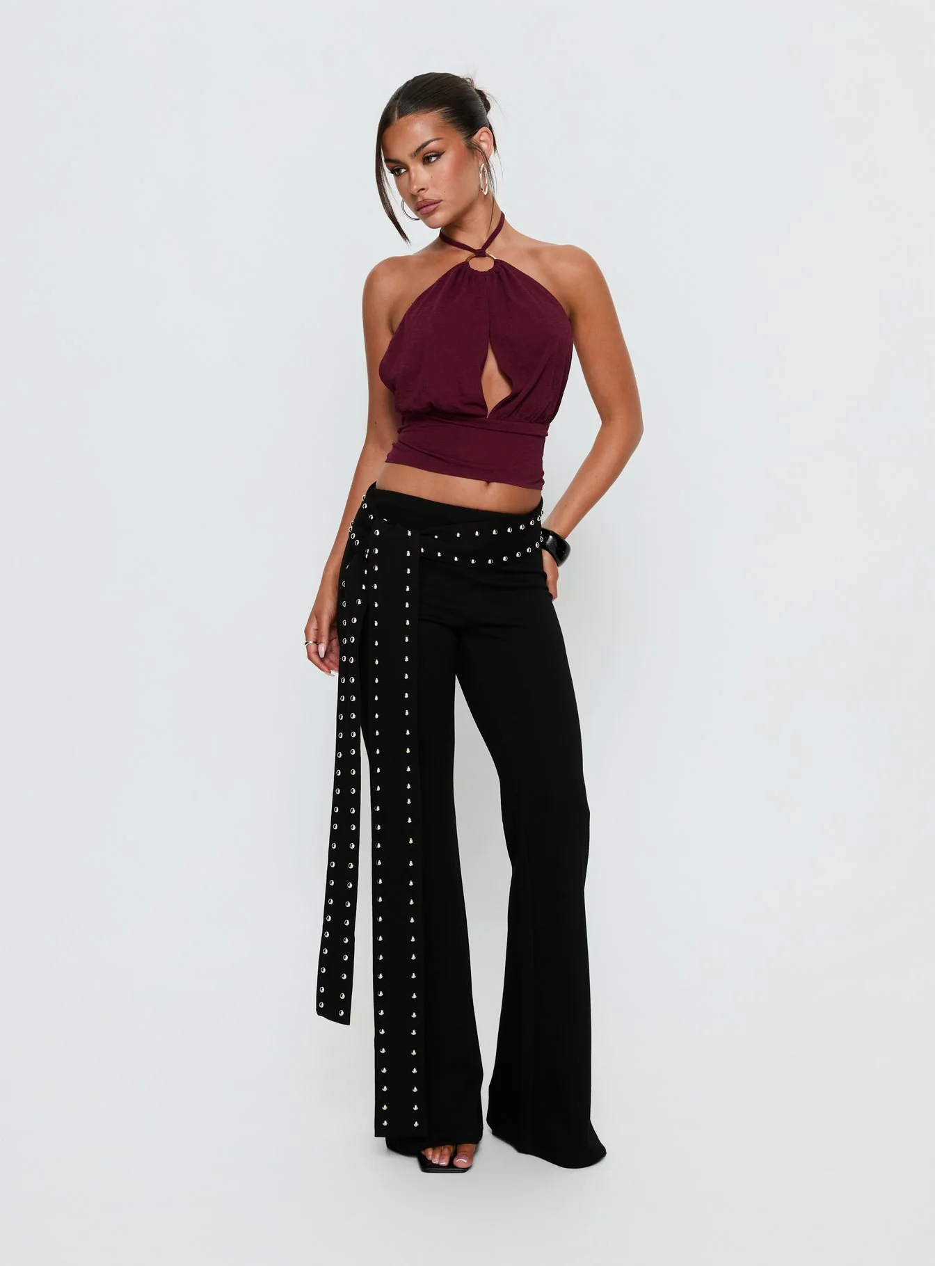 Lindie Tie Back Ring Detail Top Wine