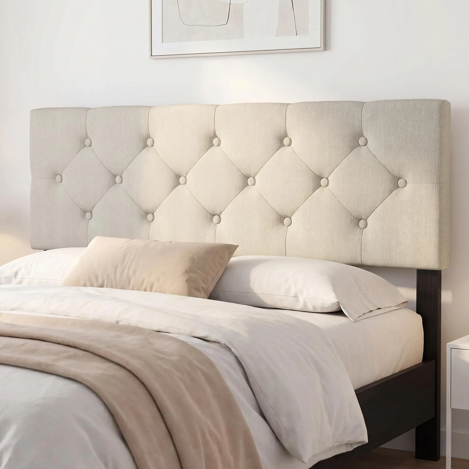 BEFOUNDLOVELY Linen Upholstered Headboard for Full & Queen Size Bed Frame(Rhombic Button Tufted)