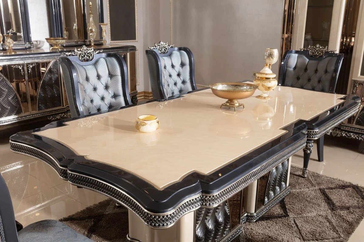 Luxury Baroque Dining Table Beige / Black / Gold - Rectangular Baroque Style Kitchen Table - Luxury Dining Room Furniture in Baroque Style - Baroque Dining Room Furniture - Baroque Furnishings