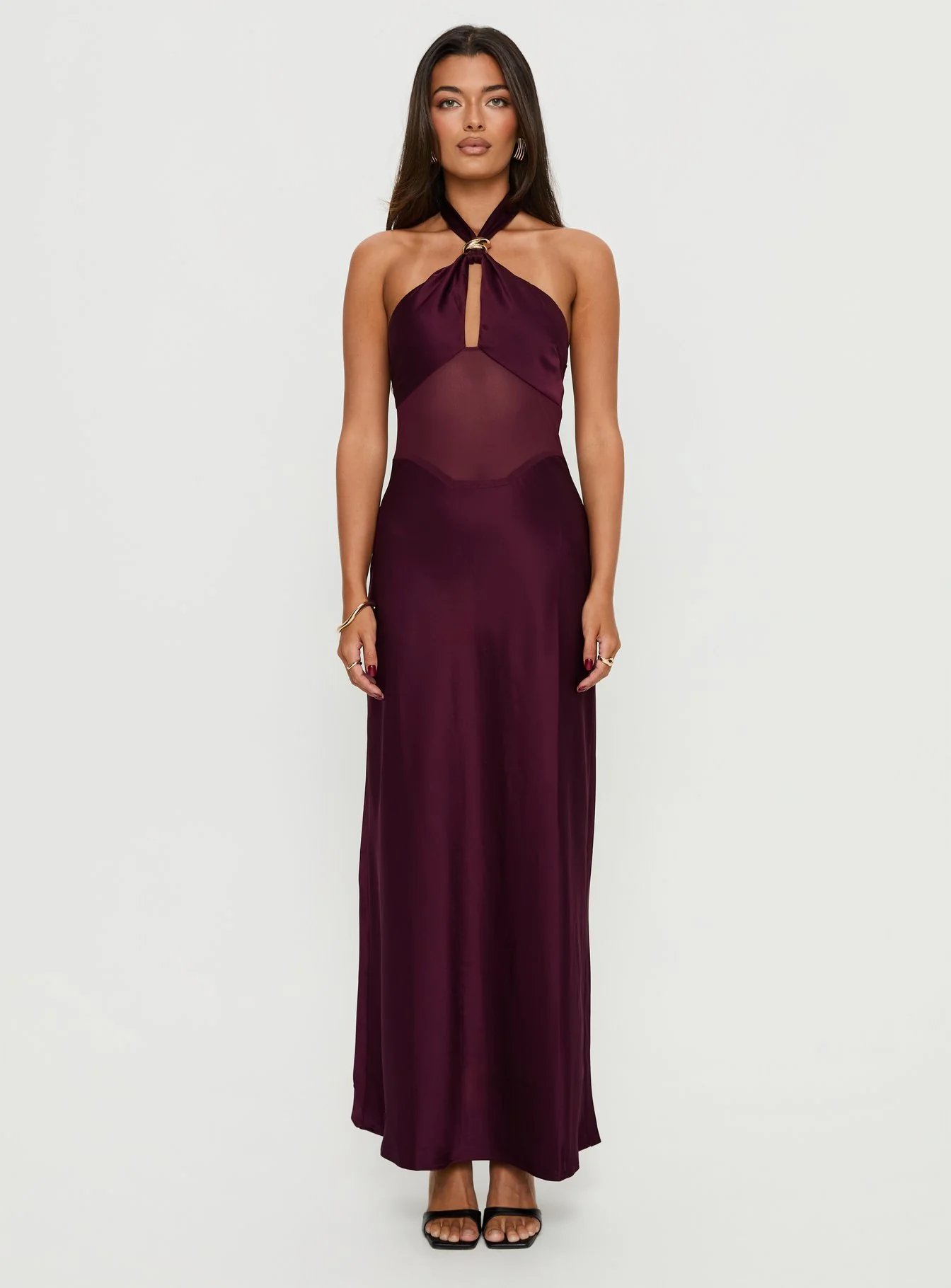 Rosario Halter Sheer Maxi Dress Plum