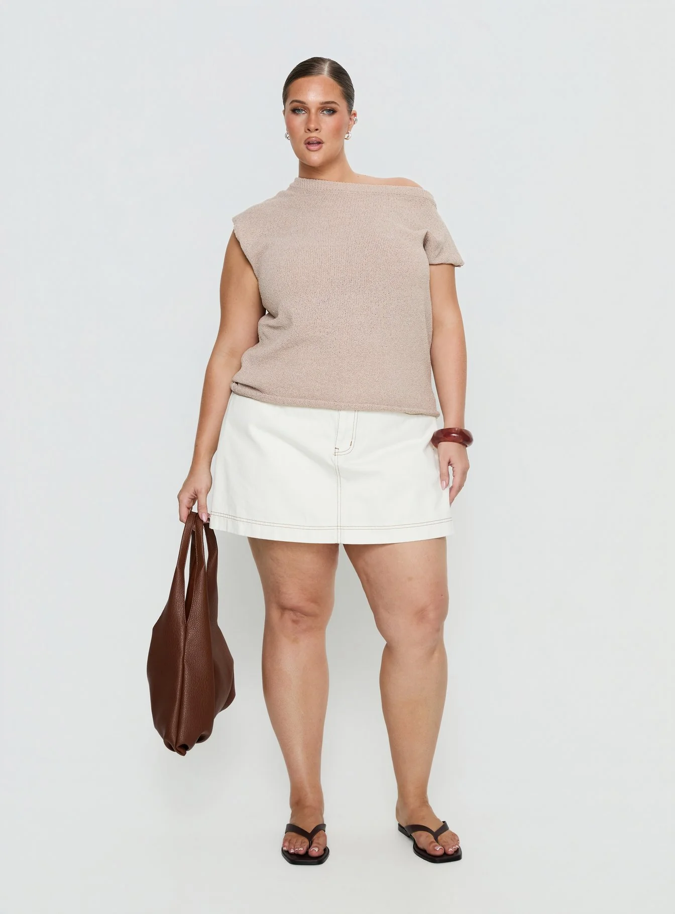 Ashfield Off Shoulder Top Oat Curve