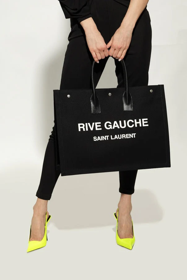 Saint Laurent Paris Rive Gauche Canvas Tote Bag Cotton NOIR ET BLANC 18.8 X 14.1 X 6.2 IN - Top Club