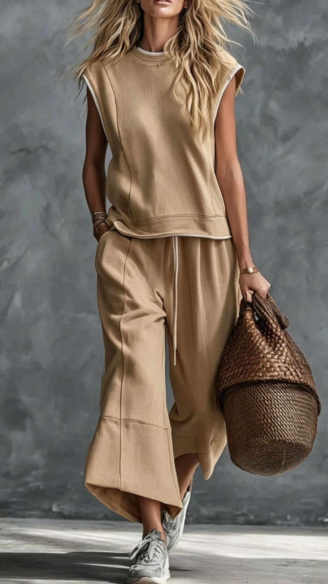 Women's Navy Sleeveless Wide-Leg Cotton-blend Two-piece Outfit - Nordfashionstorm - Women's Clothing, Fashion for You - Nordfashionstorm.com