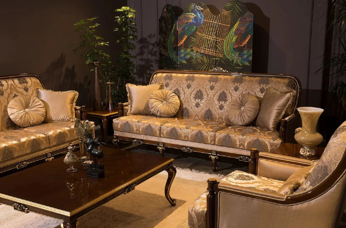 Luxury baroque living room set gray / brown / gold - 2 baroque sofas & 2 baroque armchairs & 1 baroque coffee table - living room furniture in baroque style - baroque furniture - baroque furnishings