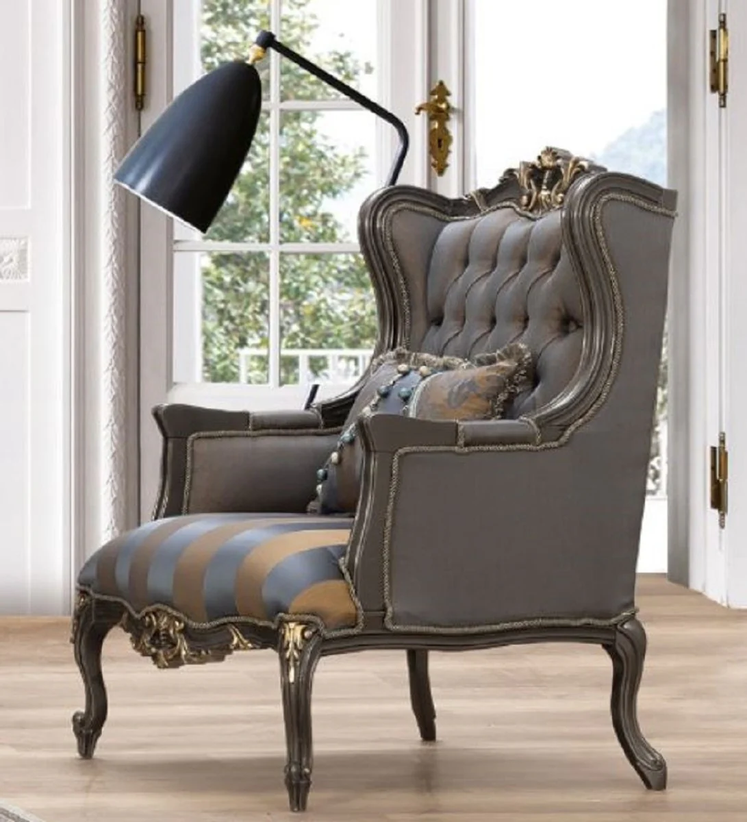 Luxury Baroque Living Room Set Blue / Gray / Gold - 2 Sofas & 2 Armchairs & 1 Coffee Table - Magnificent Baroque Living Room Furniture