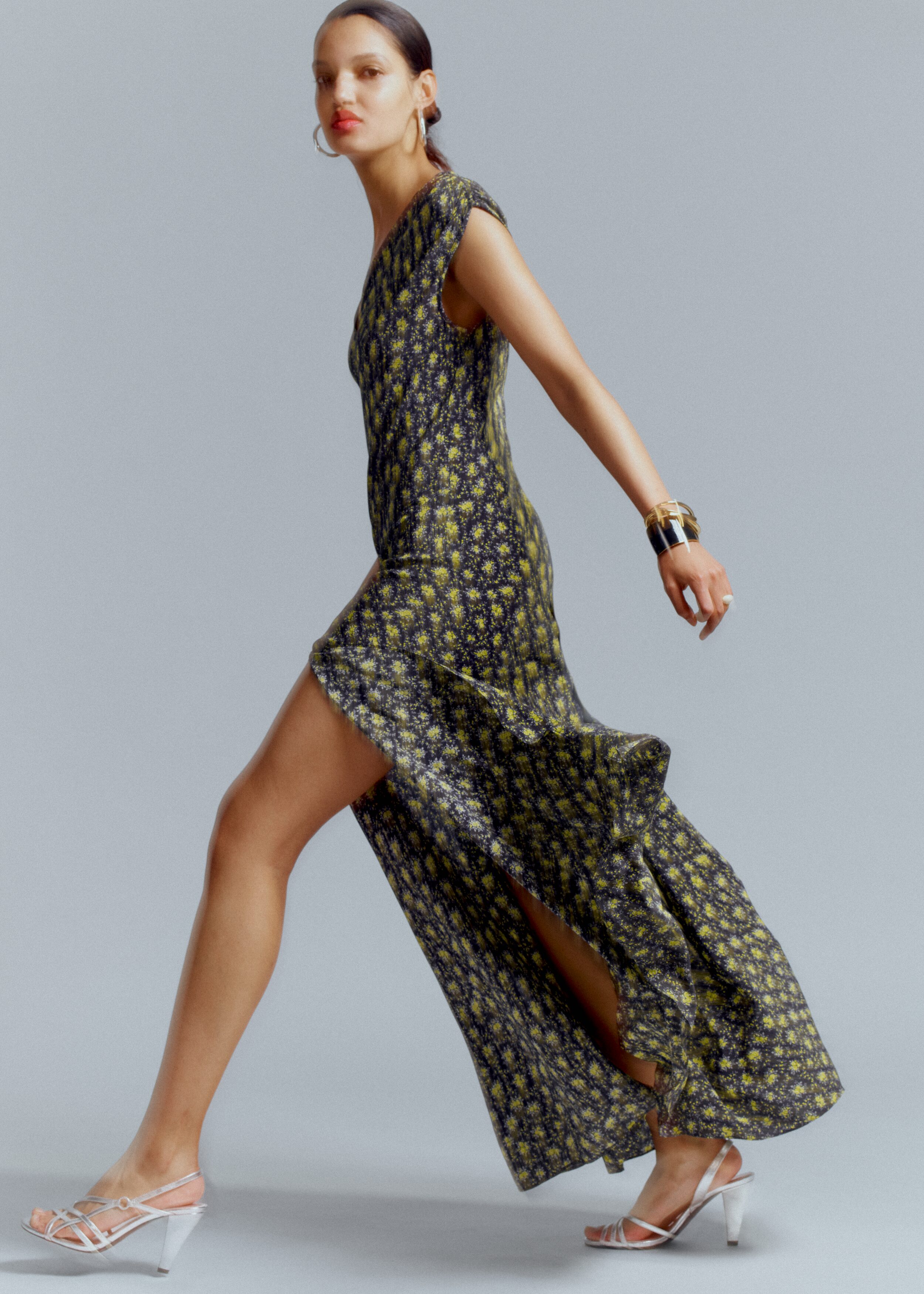 & Other Stories V-NECK SILK MAXI DRESS