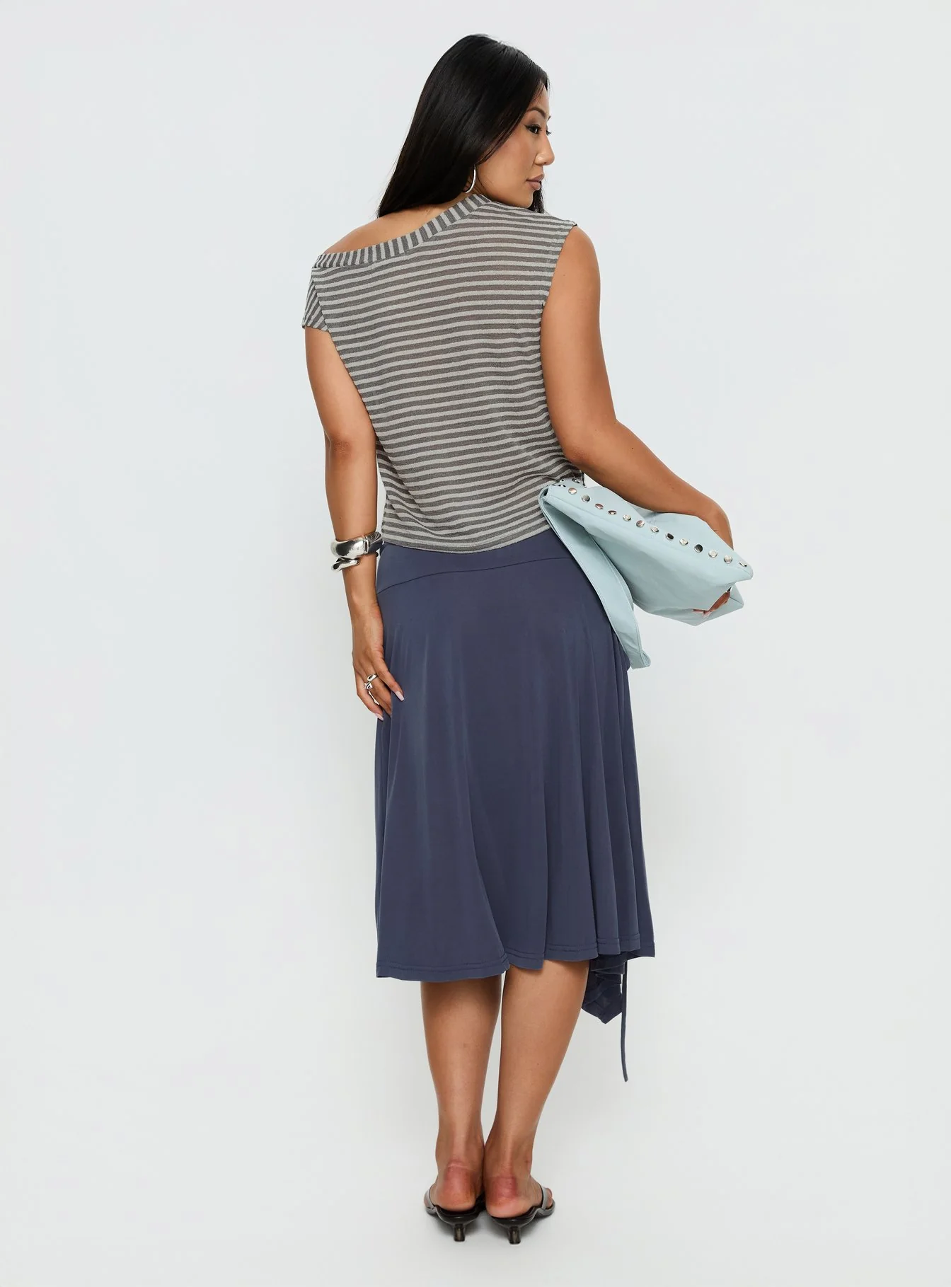 Joaney Tie Side Jersey Midi Skirt Slate