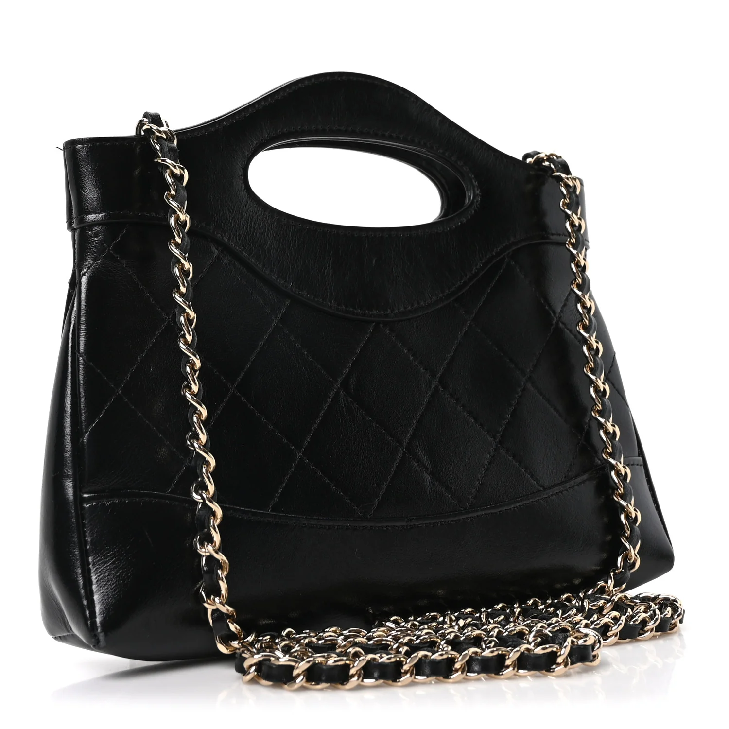 Shiny Crumpled Calfskin Quilted Nano 31 Shopping Bag Black - Top Club