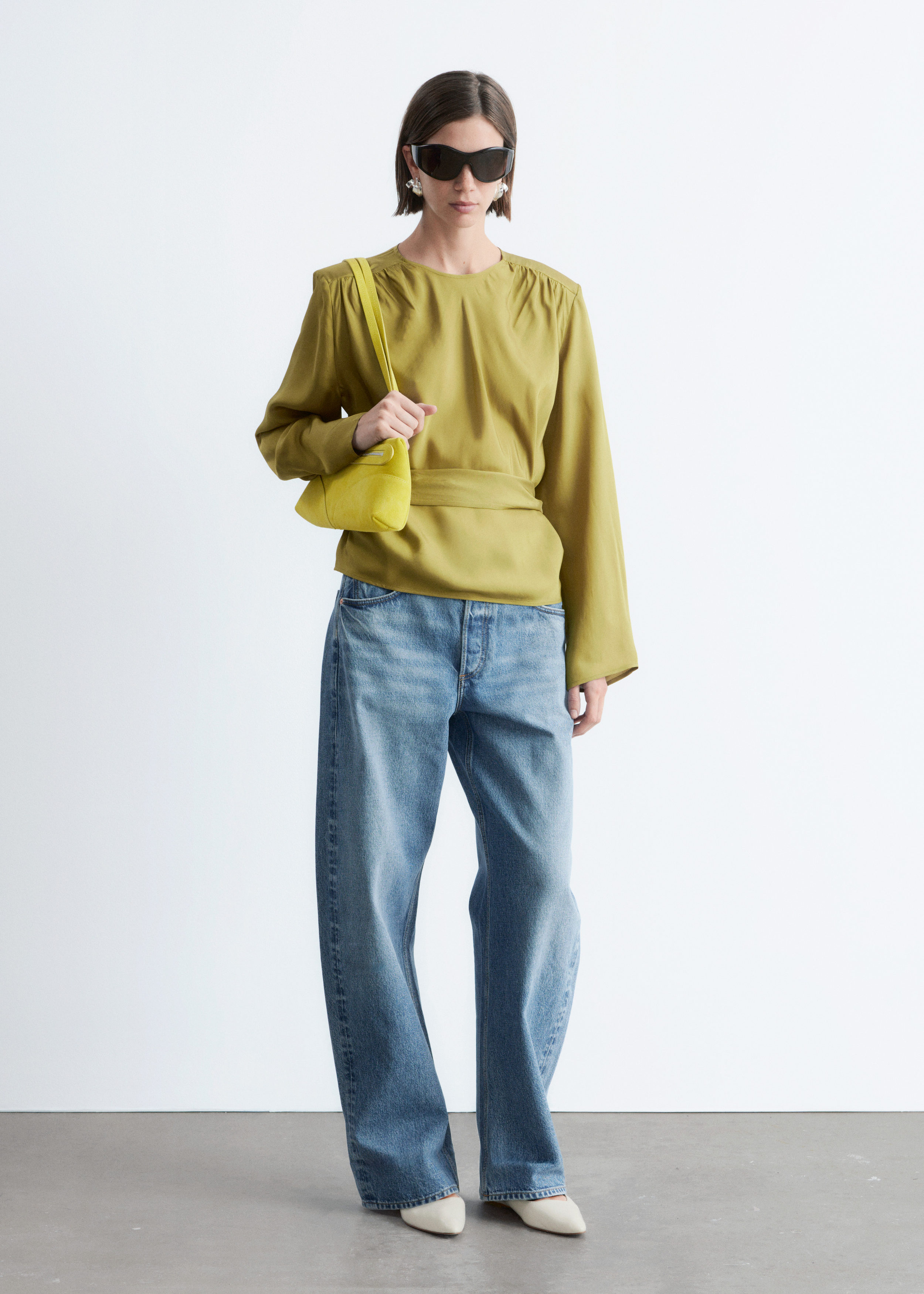 & Other Stories GATHERED TIE-BELT BLOUSE