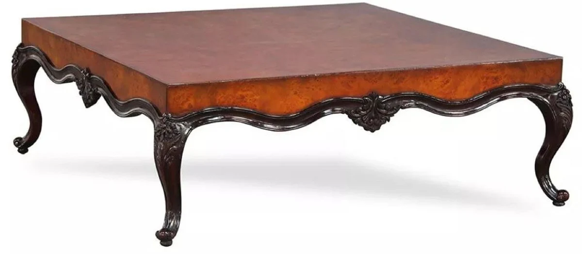 Luxury baroque coffee table brown / black 136 x 136 x H. 46 cm - Magnificent living room table in baroque style - Baroque furniture - Luxury furniture in baroque style - Noble & magnificent