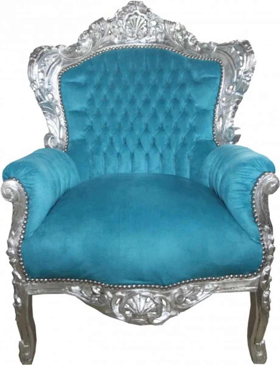 Baroque armchair King in petrol turquoise / silver - furniture antique style