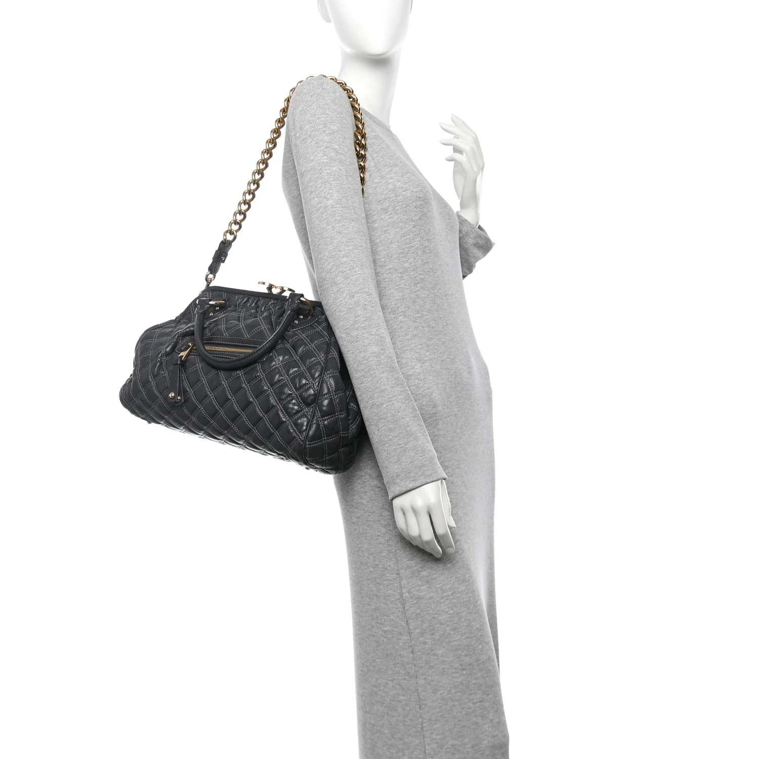 Calfskin Quilted Stam Dark Grey