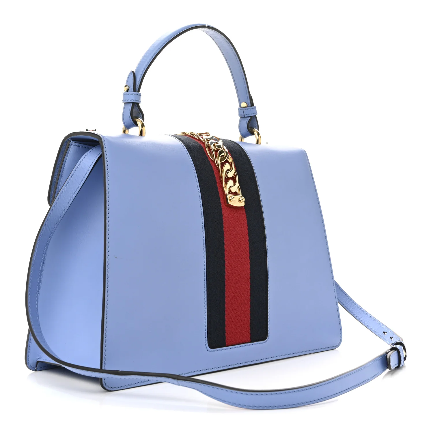Calfskin Embroidered Medium Sylvie Top Handle Bag Clear Sky Blue - Top Club