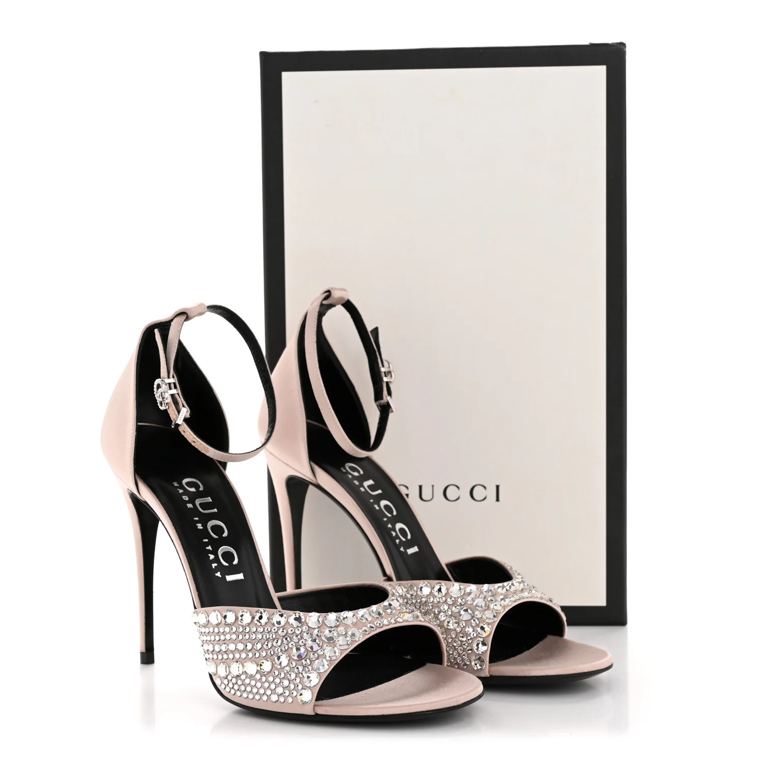 Satin Crystal Ankle Strap Sandal Pumps 39 Skin Rose - Top Club