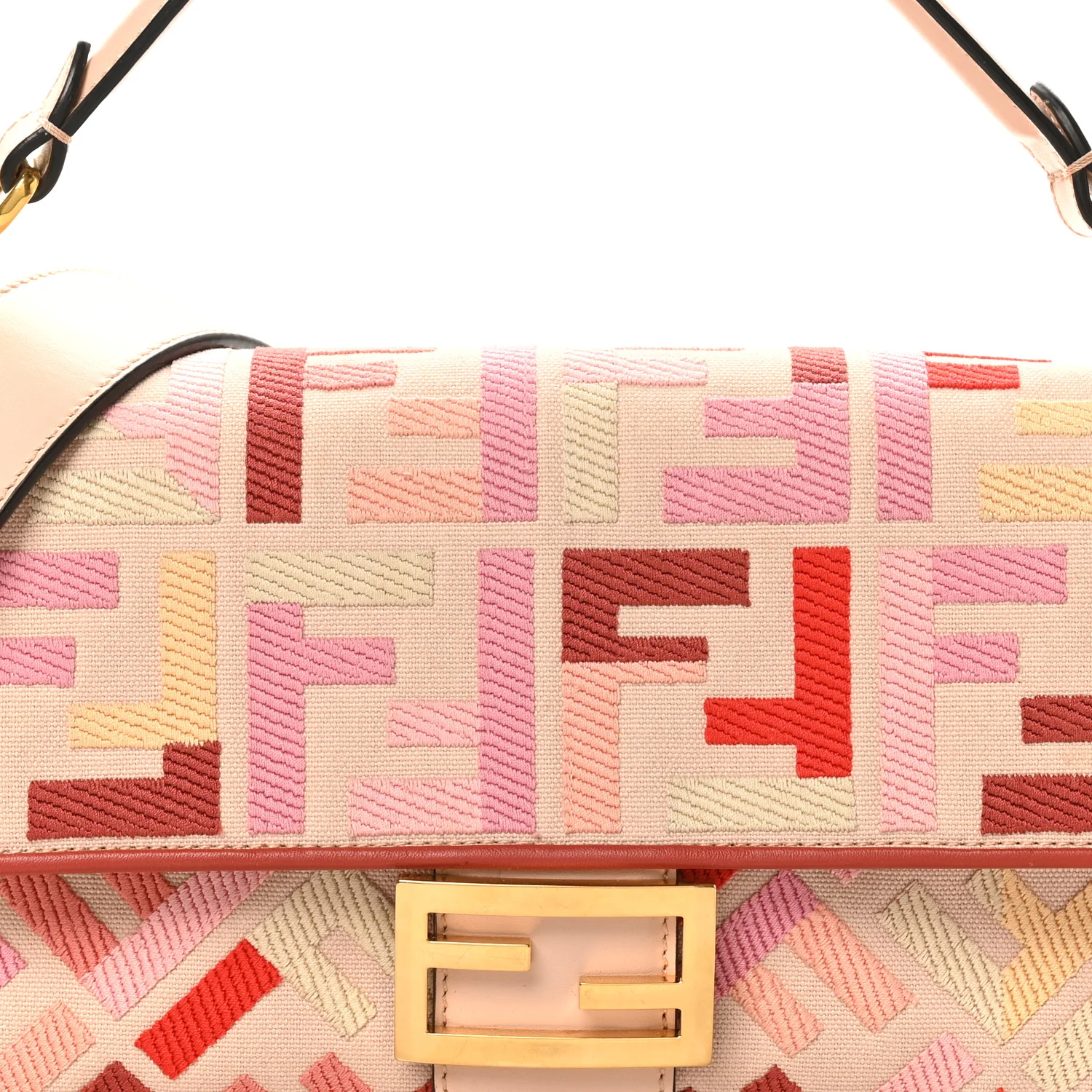Canvas Vitello King FF Embroidered Baguette Rosa Quarzo Bloody Mary Multicolor - Top Club