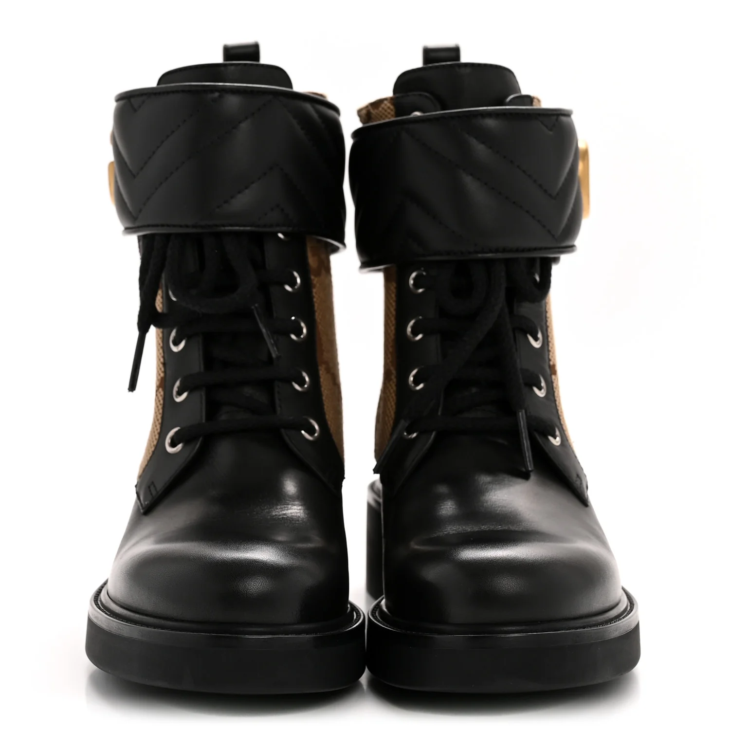 Flores Calfskin Monogram Maxi GG Nappa Matelasse Double G 40mm Ankle Boots 36.5 Black Camel Ebony - Top Club