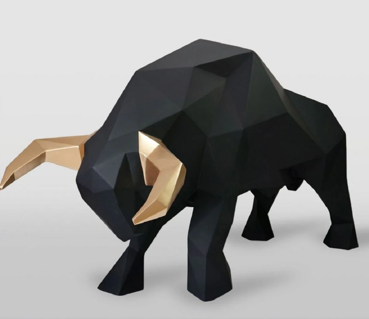 XXL decorative sculpture bull black / gold 220 cm - life-size abstract garden decoration figure