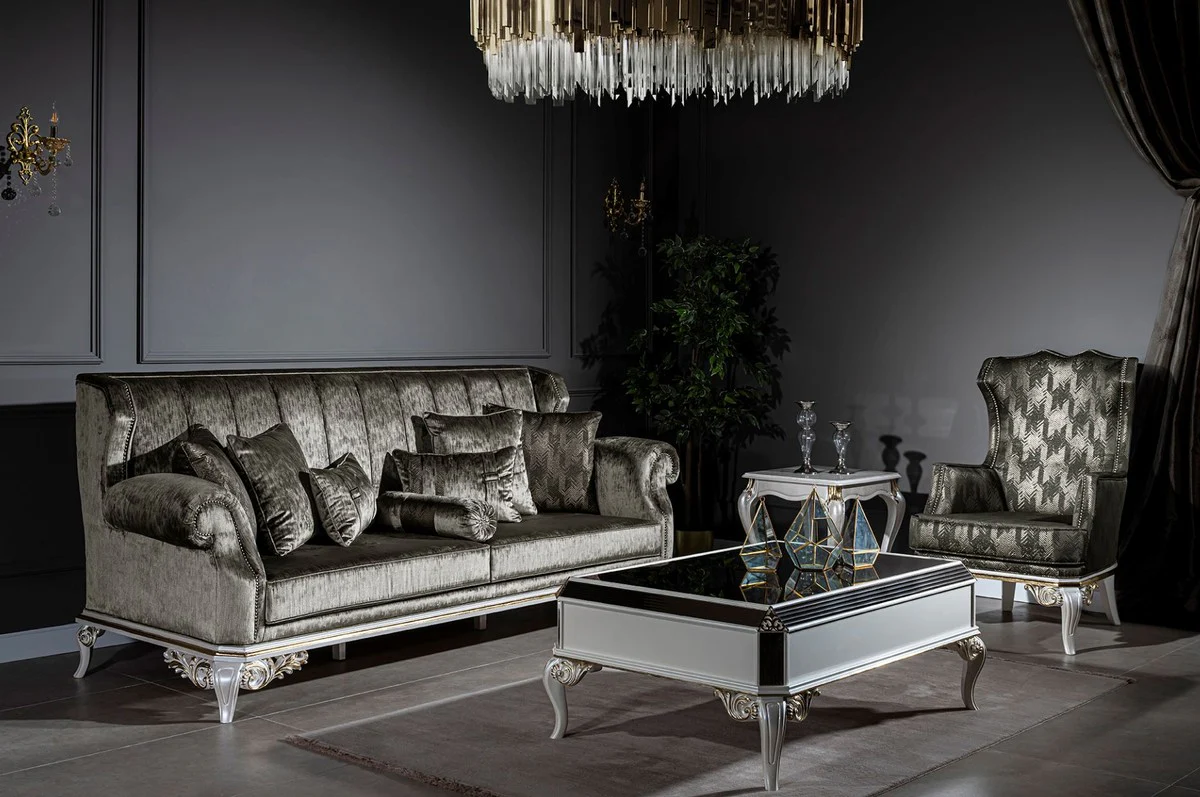 Luxury baroque sofa green / white / gold 230 x 85 x H. 104 cm - magnificent living room sofa with decorative cushions - noble & magnificent