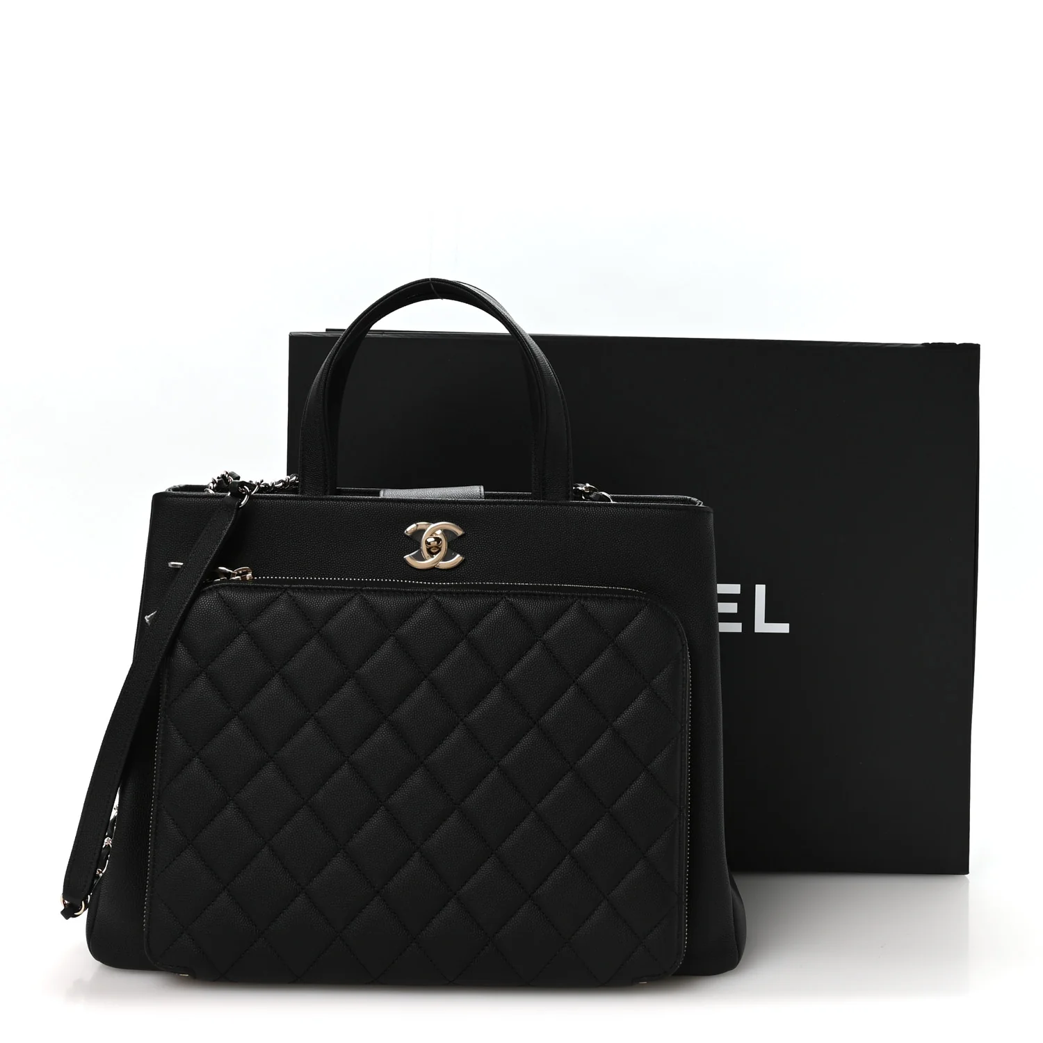 Caviar Quilted Large Business Affinity Shopping Bag Black - Top Club