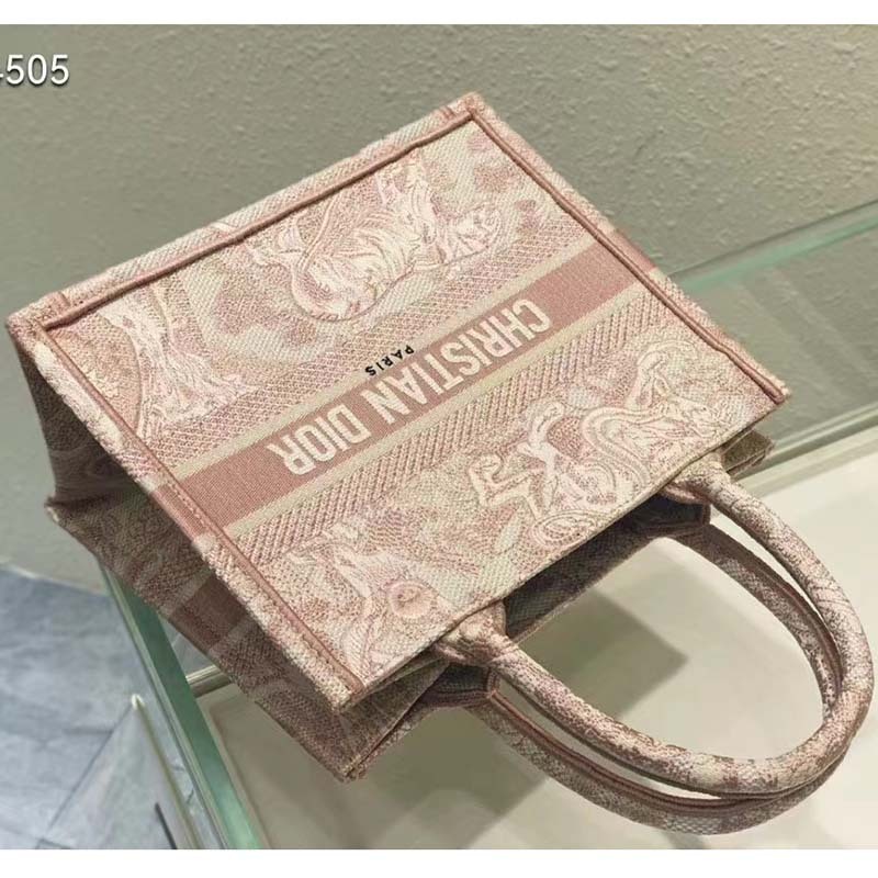 CD Unisex CD Small Book Tote Fluorescent Pink Toile De Jouy Transparent Canvas - Top Club