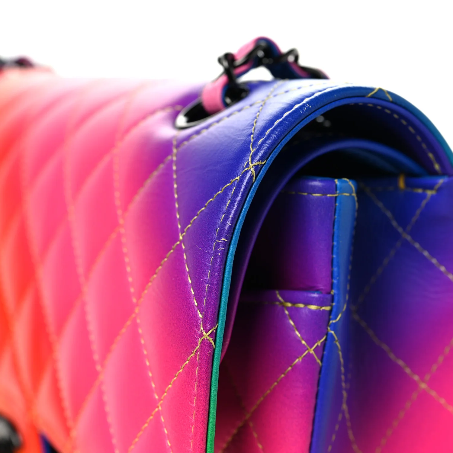 Calfskin Quilted Medium Rainbow Double Flap Multicolor - Top Club