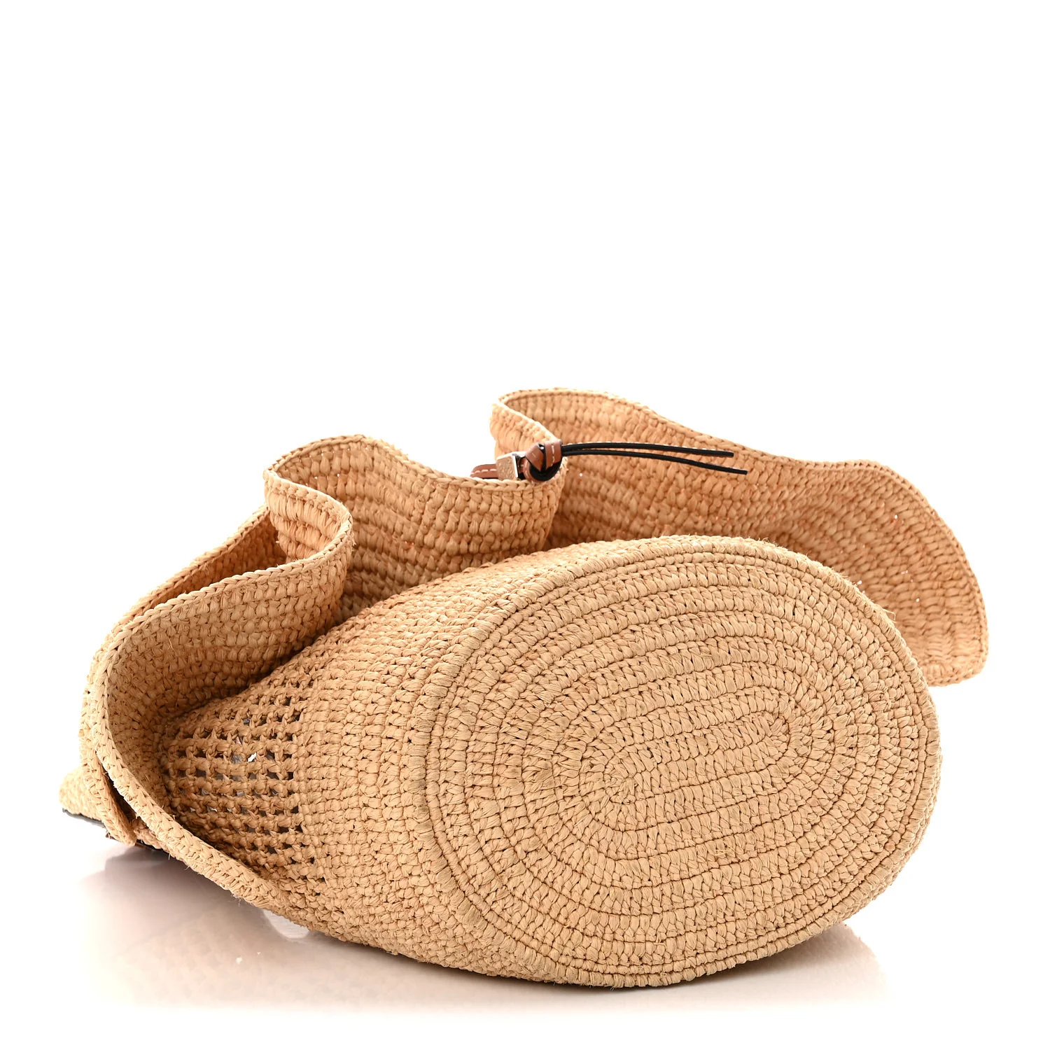 Raffia Calfskin Paulas Ibiza Balloon Ruffle Basket Tote Bag Natural Tan - Top Club