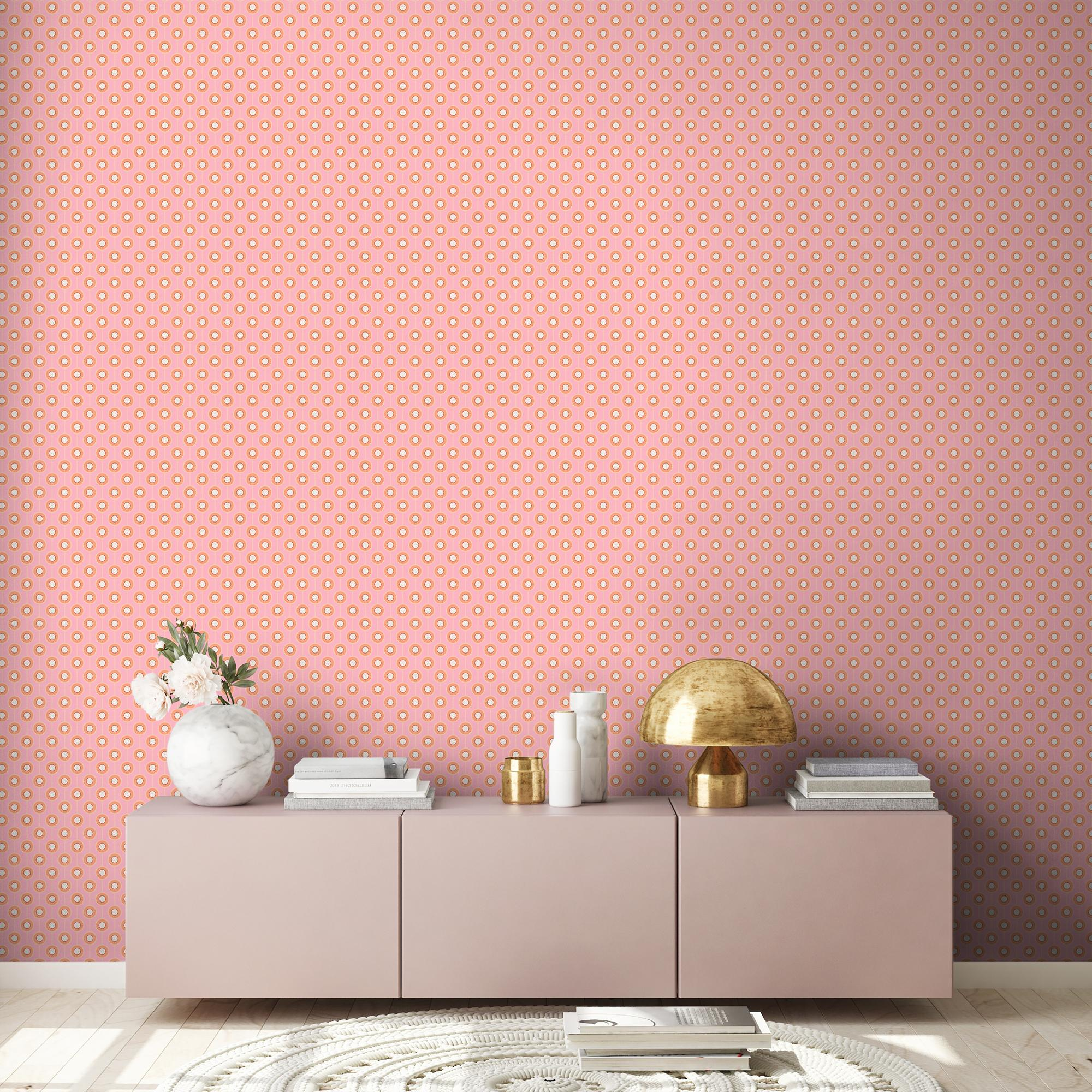 Behang licht gestructureerd met cirkelpatronen – roze, oranje, beige Licht gestructureerd behang met cirkelpatronen – roze, oranje, beige #1