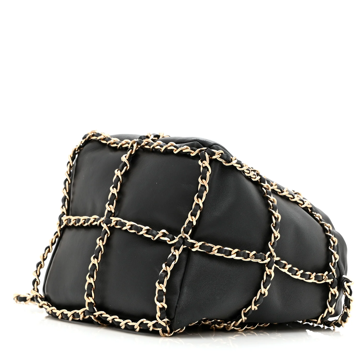 Lambskin Bucket Chain Drawstring Bag Black - Top Club