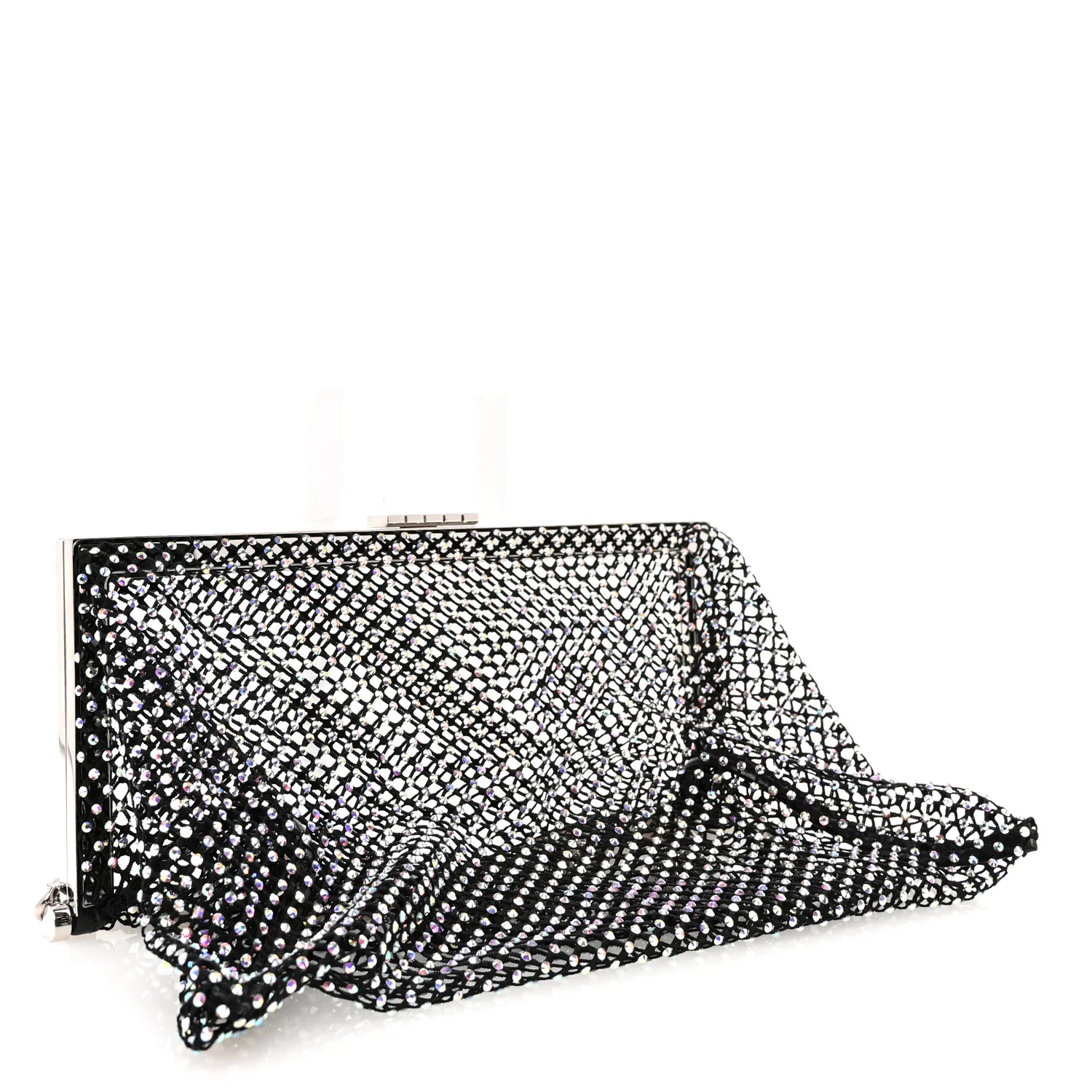 Mesh Crystal Medium Fanny Shoulder Bag Black - Top Club