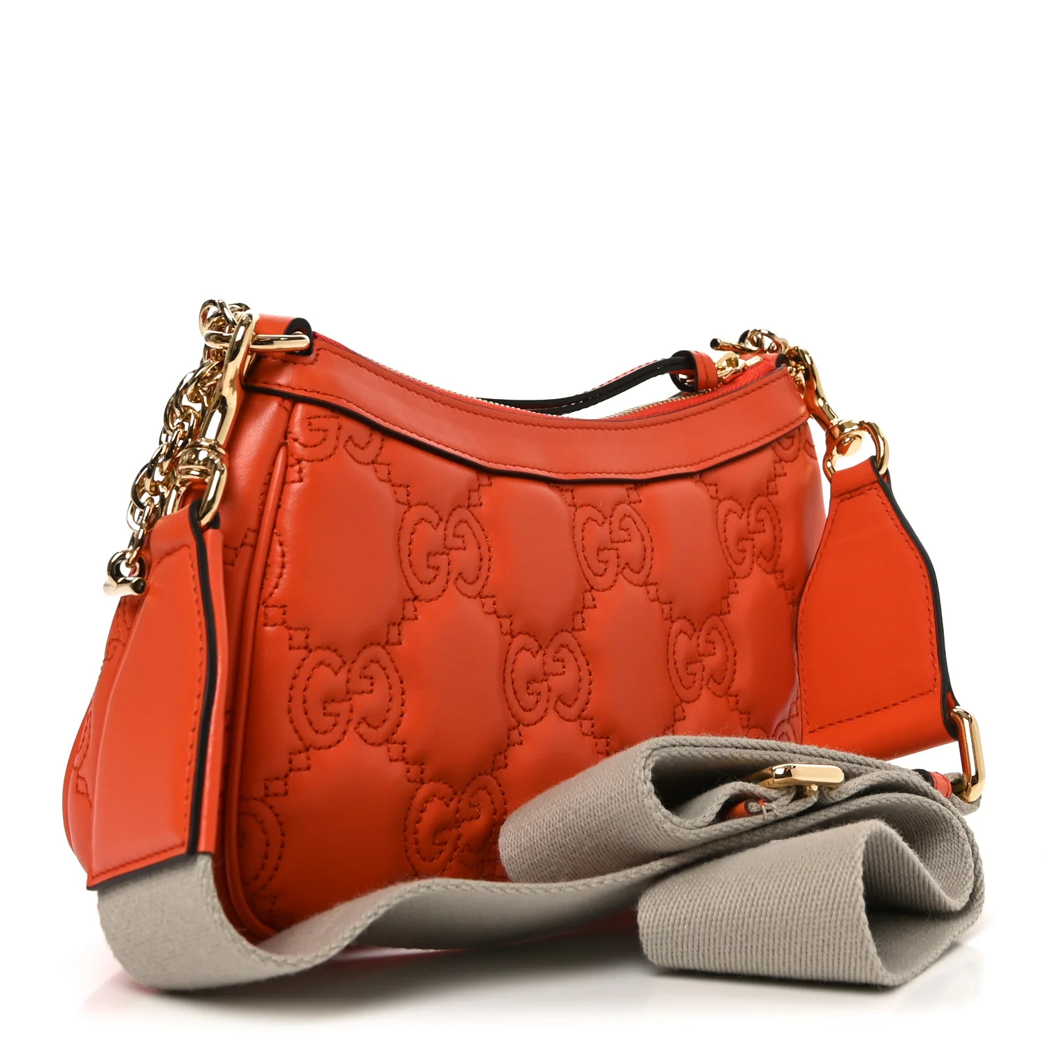 Calfskin GG Matelasse Chain Handbag Deep Orange Natural - Top Club