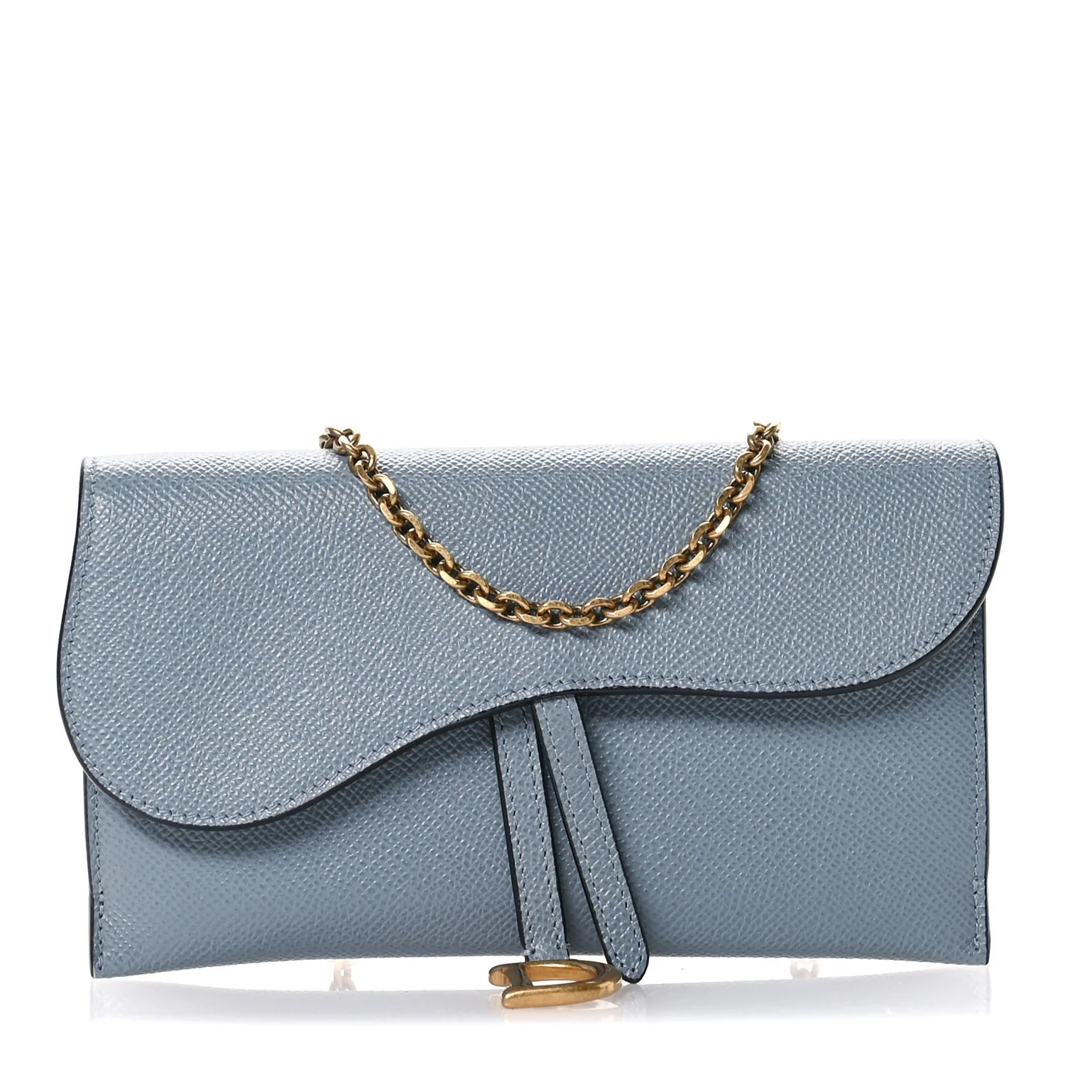Grained Calfskin Saddle Chain Pouch Cloud Blue - Top Club