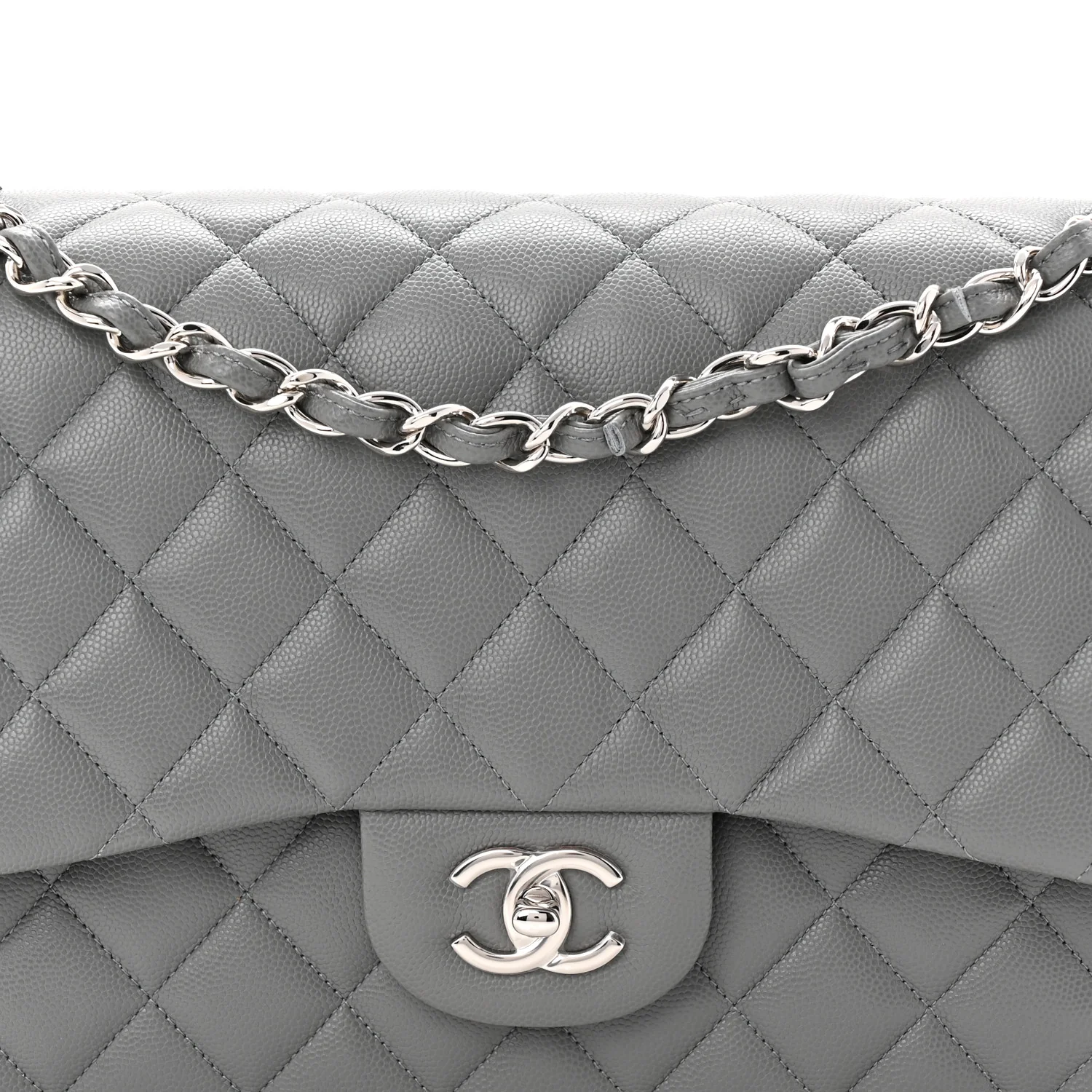 Caviar Quilted Jumbo Double Flap Grey - Top Club