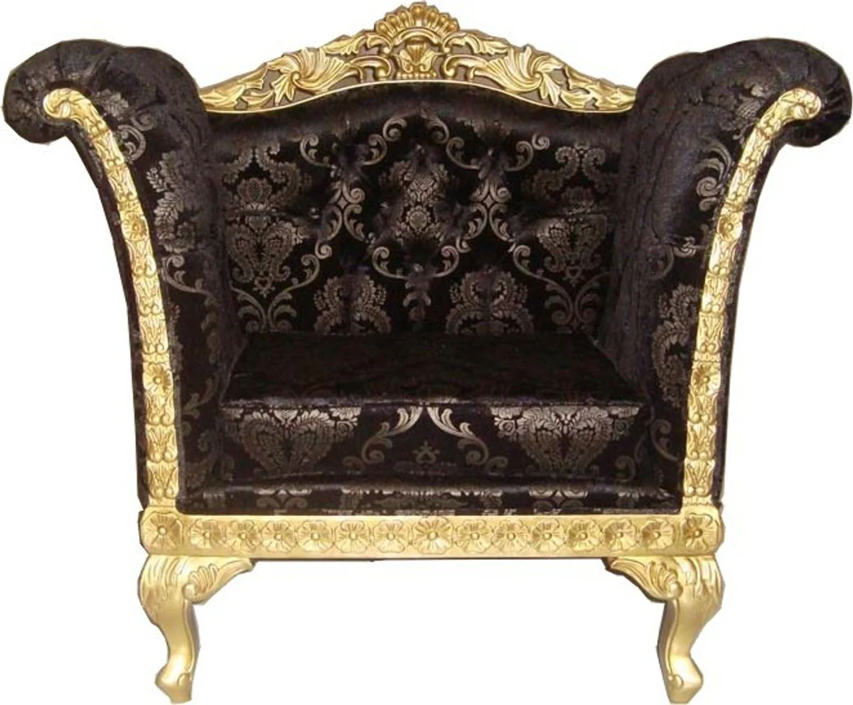 Baroque Lounge Chair Black Pattern / Gold Furniture Antique Style - Living Room Club Furniture Armchair