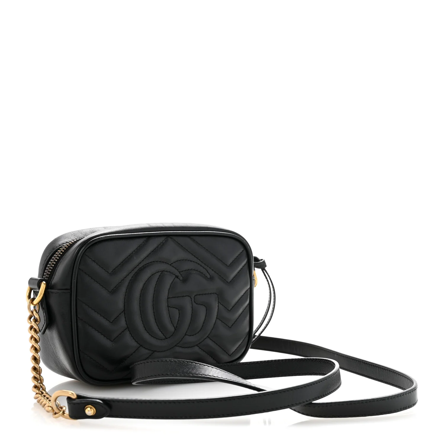 Calfskin Matelasse Mini GG Marmont Chain Shoulder Bag Black - Top Club