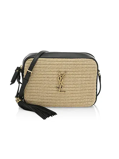 Saint Laurent Lou Medium YSL Monogram Raffia Camera Bag - Top Club