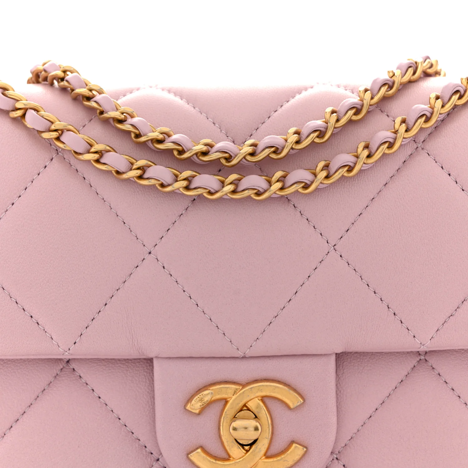 Lambskin Quilted Pearl Small Flap Light Purple - Top Club