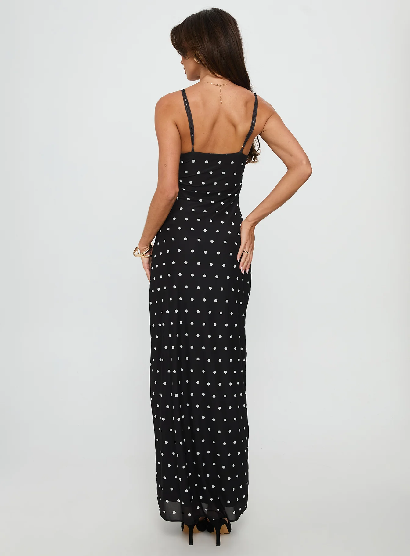 Glass Half Full Mesh Maxi Dress Black Polka