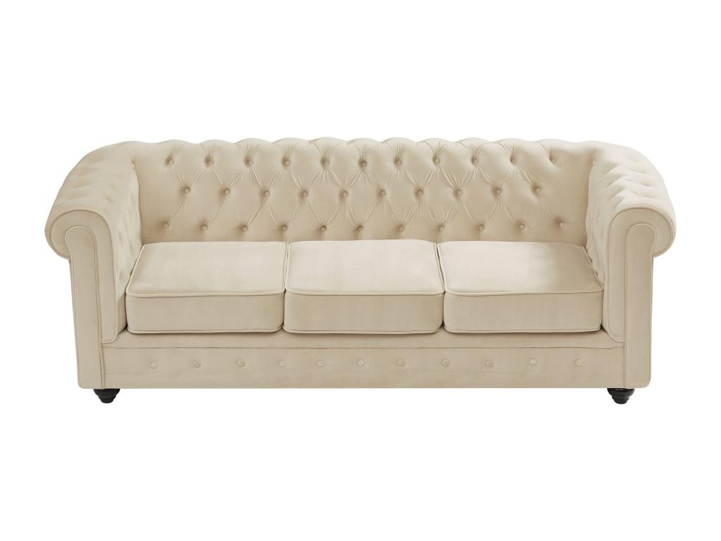 Sofá 3 plazas de terciopelo color beige