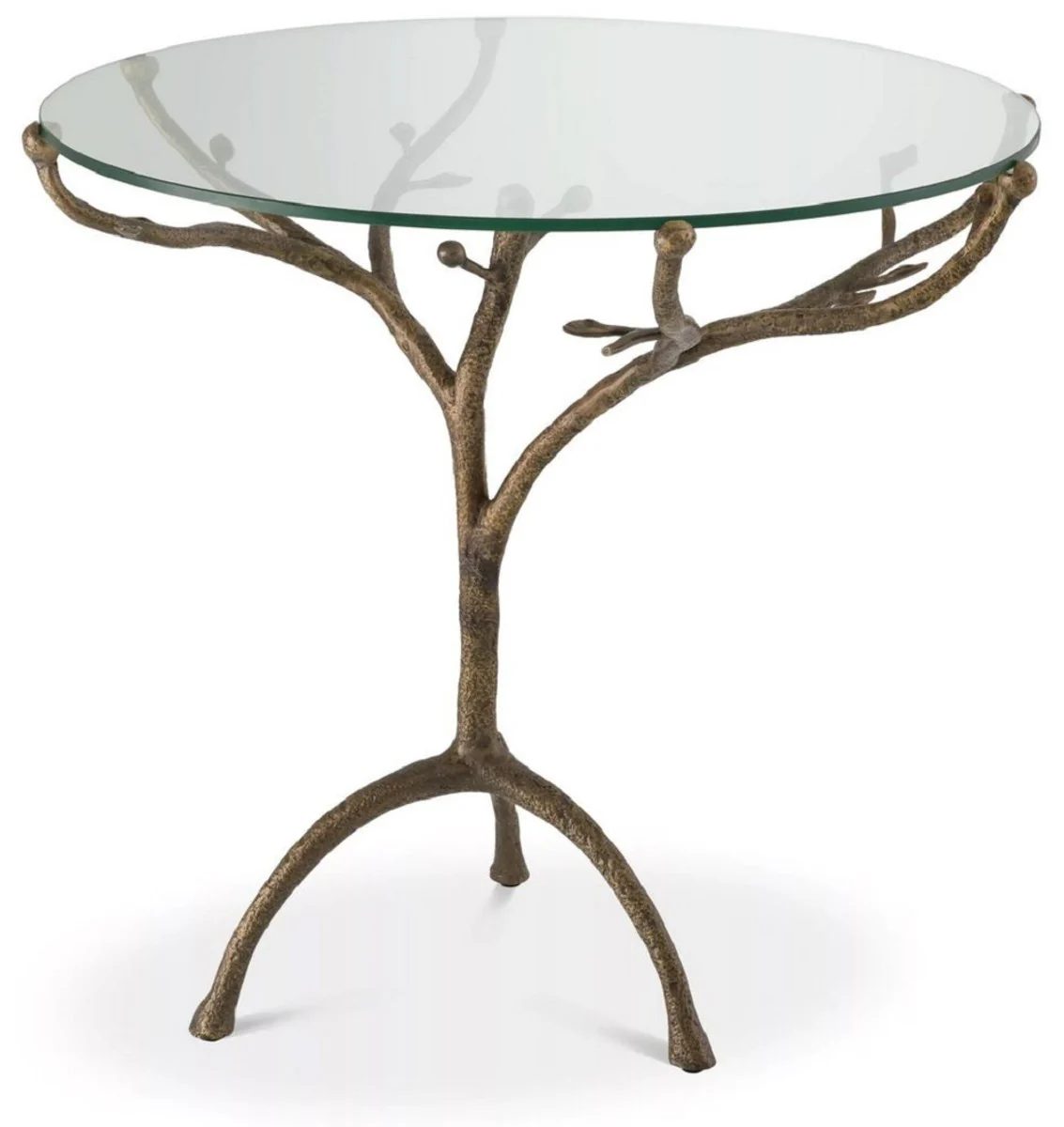 Luxury side table vintage brass colored Ø 79.5 x H. 75 cm - Round tripod brass table with glass top - Living room furniture - Luxury furniture