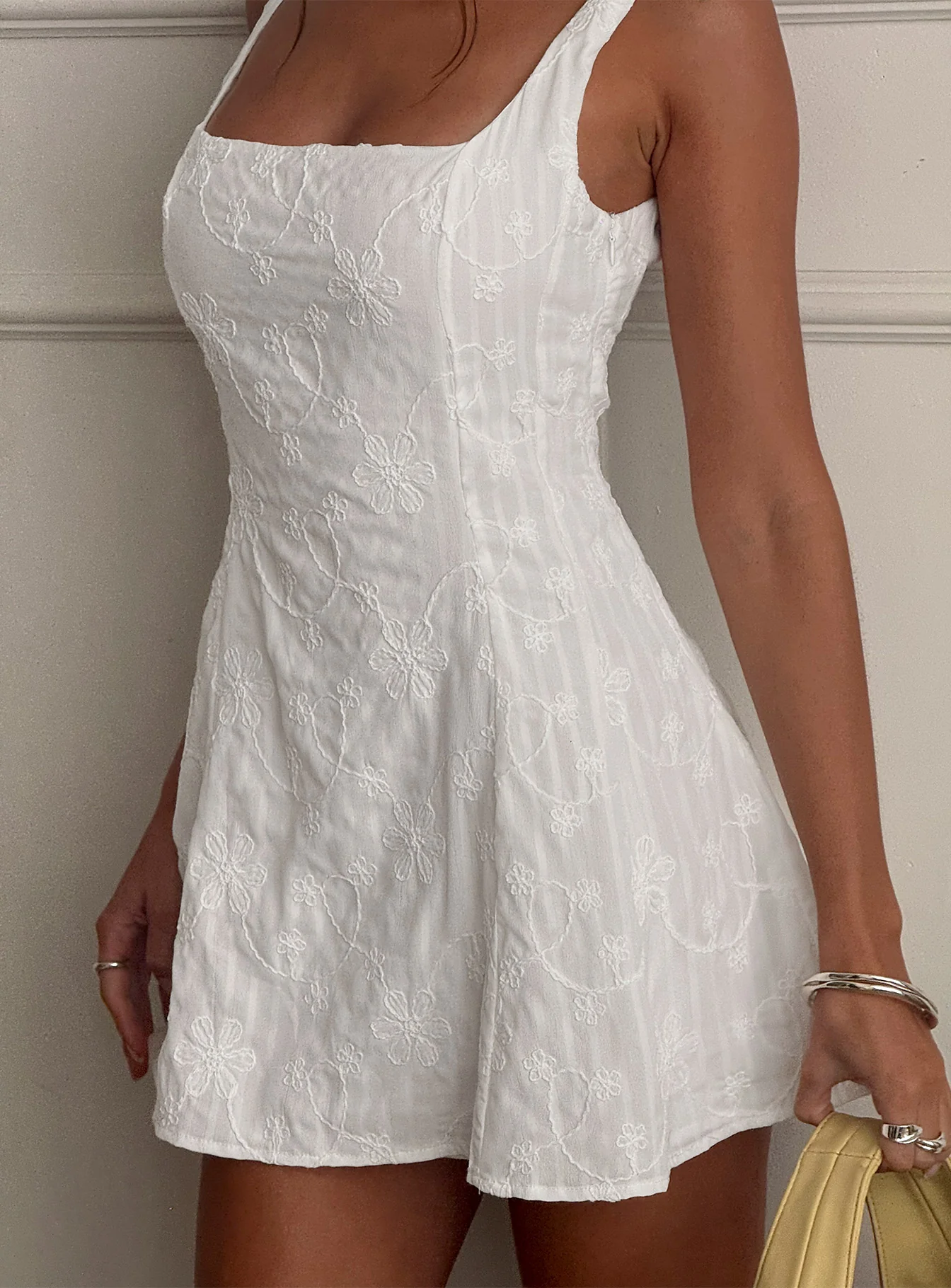 You Can Embroidered Mini Dress White