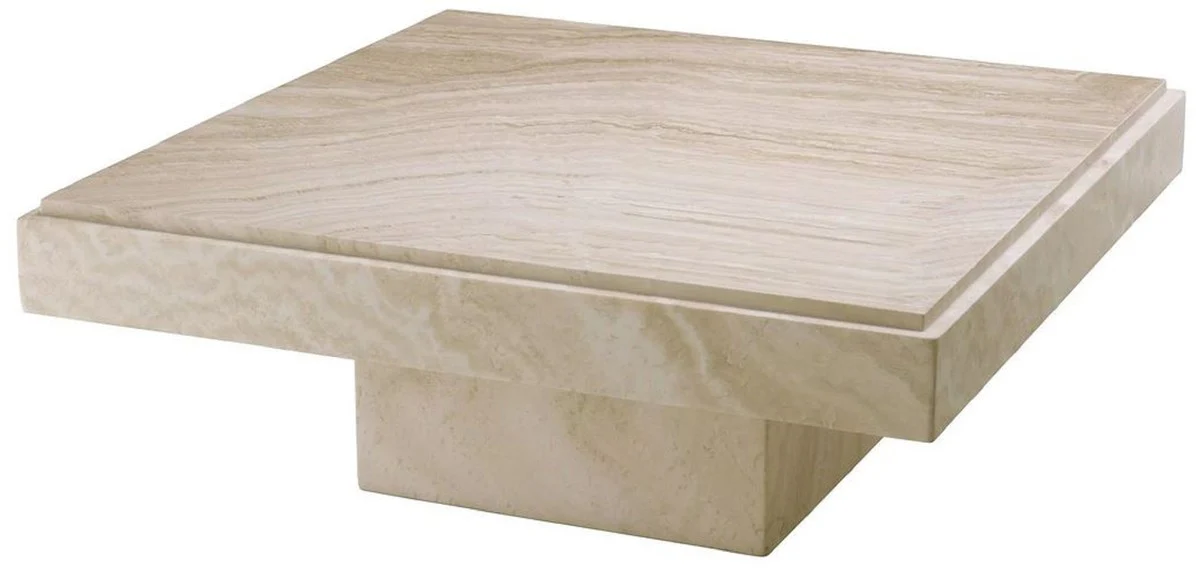 Luxury coffee table beige 83 x 83 x H. 32 cm - Square travertine natural stone living room table - Luxury living room furniture
