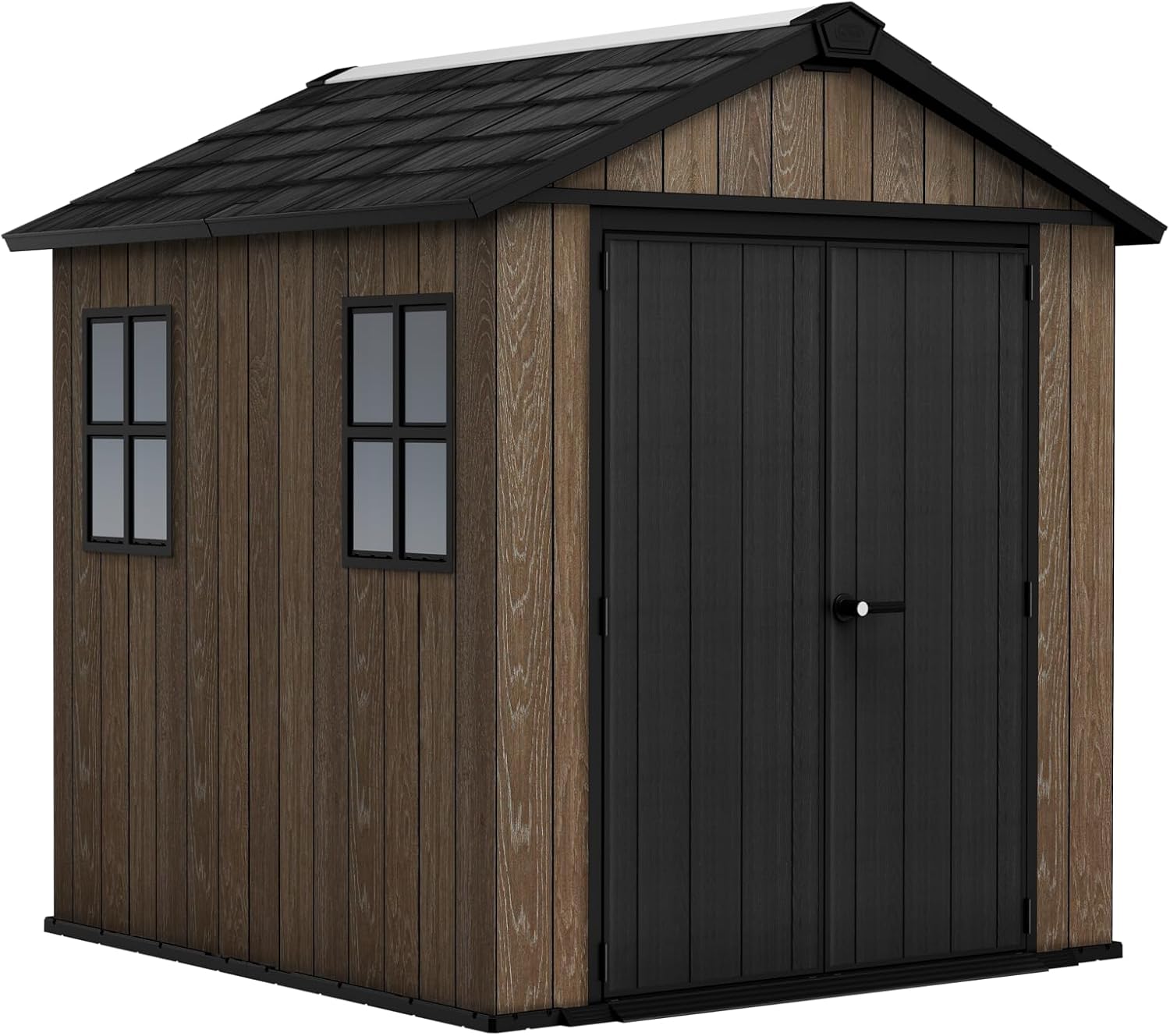Keter Casetta da Giardino Apex 757/775 Walnut, Effetto Legno Noce Naturale, Porte e Finestre Orientabili, 4 m², 230x223,8x246H cm