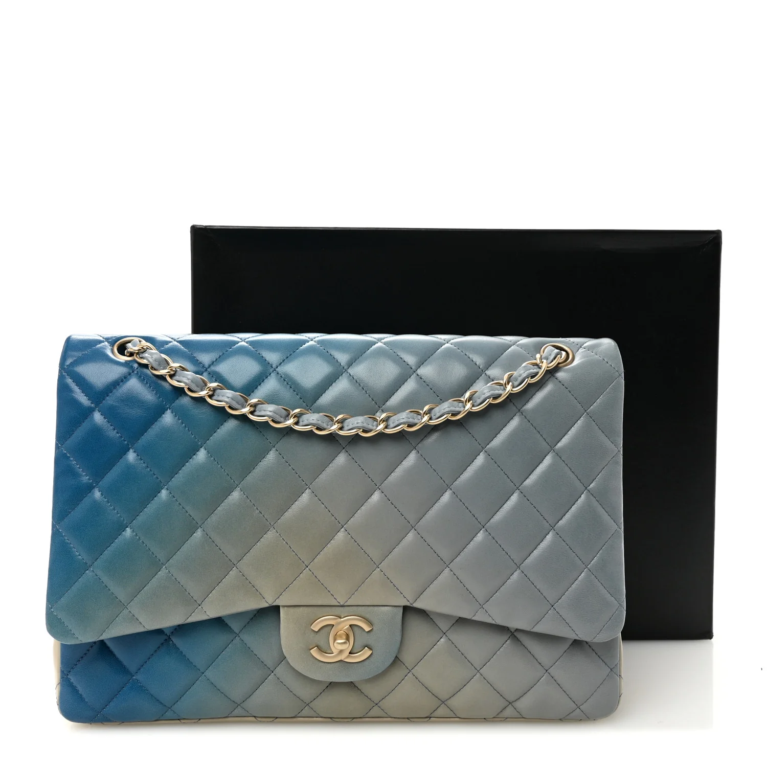 Lambskin Degrade Quilted Maxi Single Flap Light Blue - Top Club