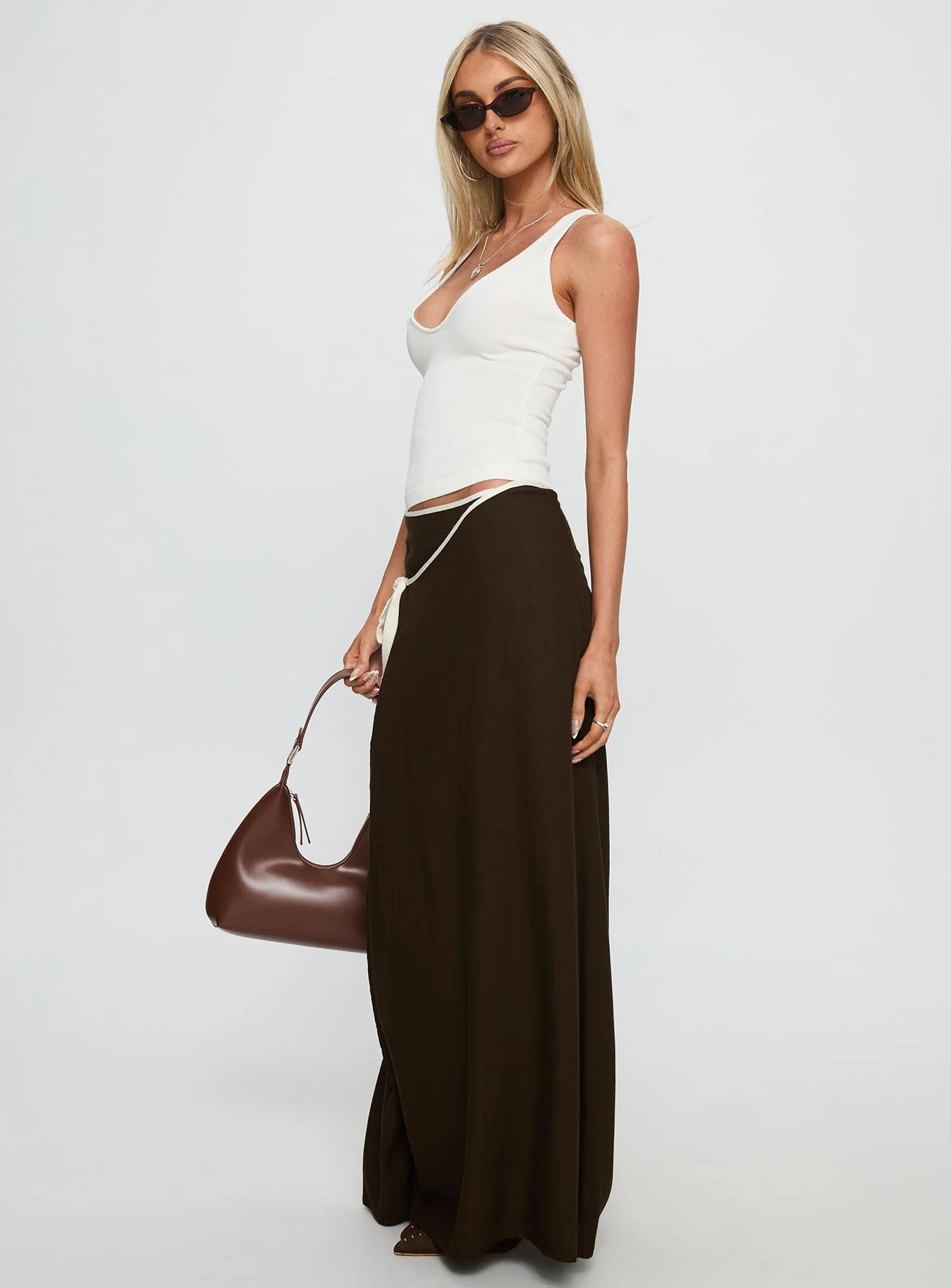 Keirah Contrast Wrap Maxi Skirt Chocolate / White