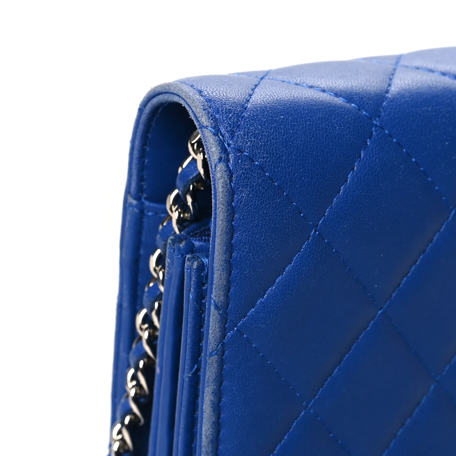 Lambskin Quilted Square Wallet On Chain WOC Blue - Top Club