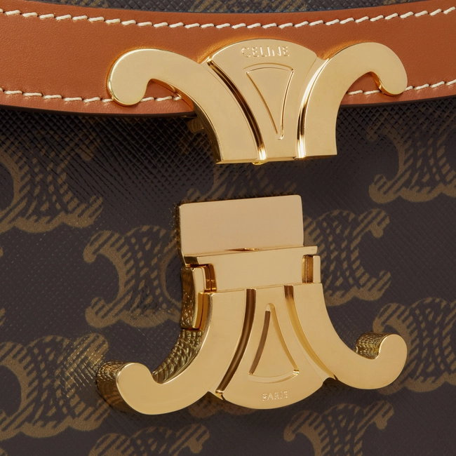 CLASSIQUE TRIOMPHE BAG IN TRIOMPHE CANVAS AND CALFSKIN TAN - Top Club