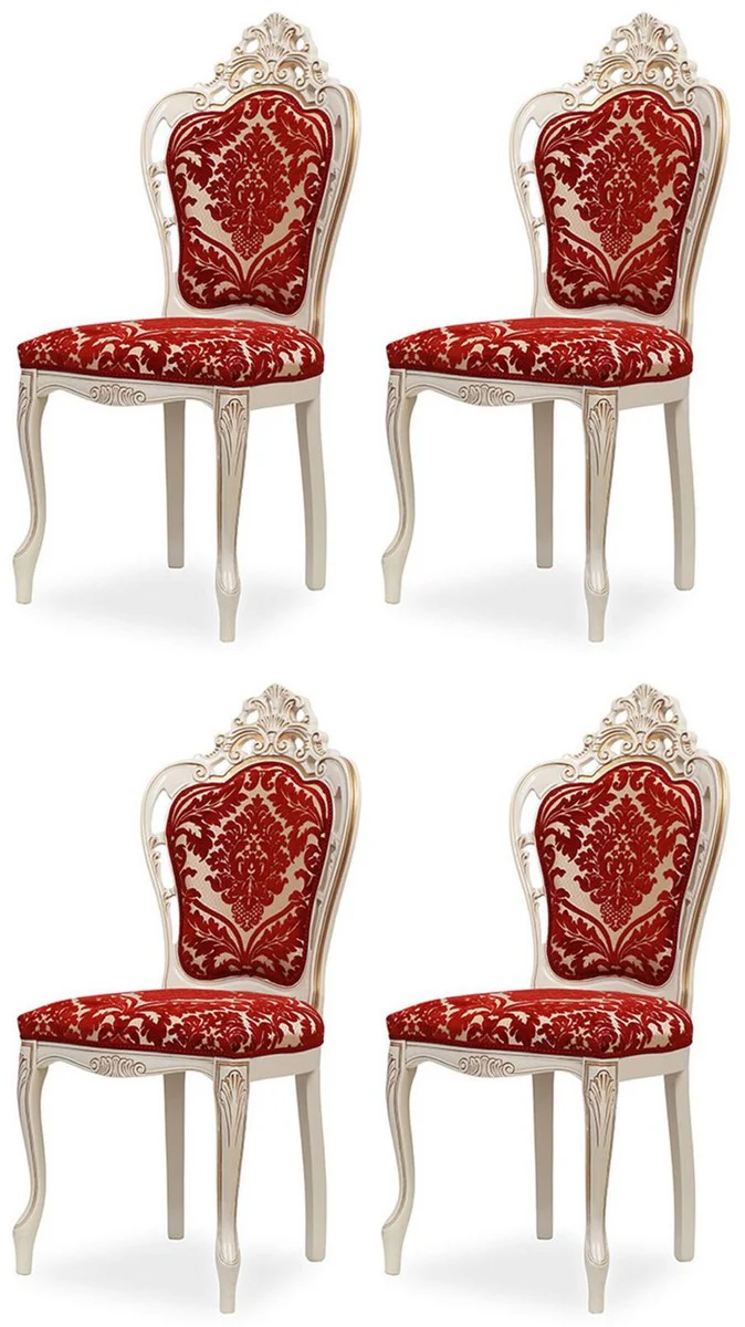Luxury Baroque Dining Room Chair Set of 4 with Elegant Pattern Red / White / Beige / Gold - Baroque Style Kitchen Chairs - Magnificent Luxury Dining Room Furniture in Baroque Style - Noble & Magnificent