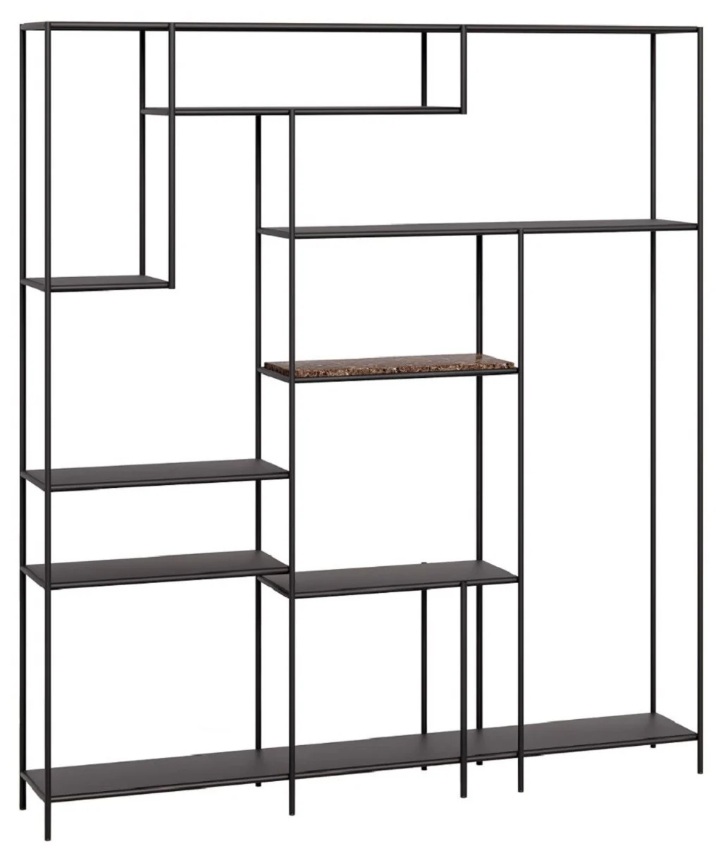Luxury metal shelf cabinet with marble top black / brown 180 cm